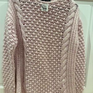 Iris v Arnim Lite Rose/White Cashmere Cable Knit Sweater & Silk Skirt